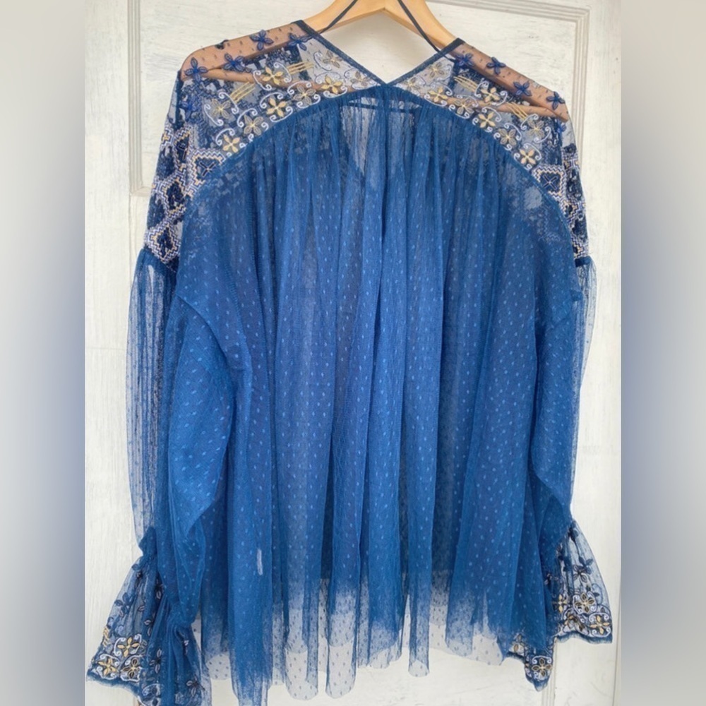 Free People Joyride Lace Embroidered long sleeve top sheer blouse - Picture 14 of 15